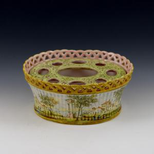 Centrotavola ovale portafiori con decoro a paesaggi